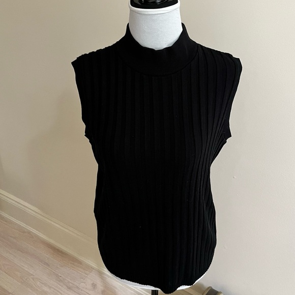 Linea Bosh Knit-Mock Neck Sleeveless Tank~Size M~Black~Ribbed Fabric - Picture 4 of 10